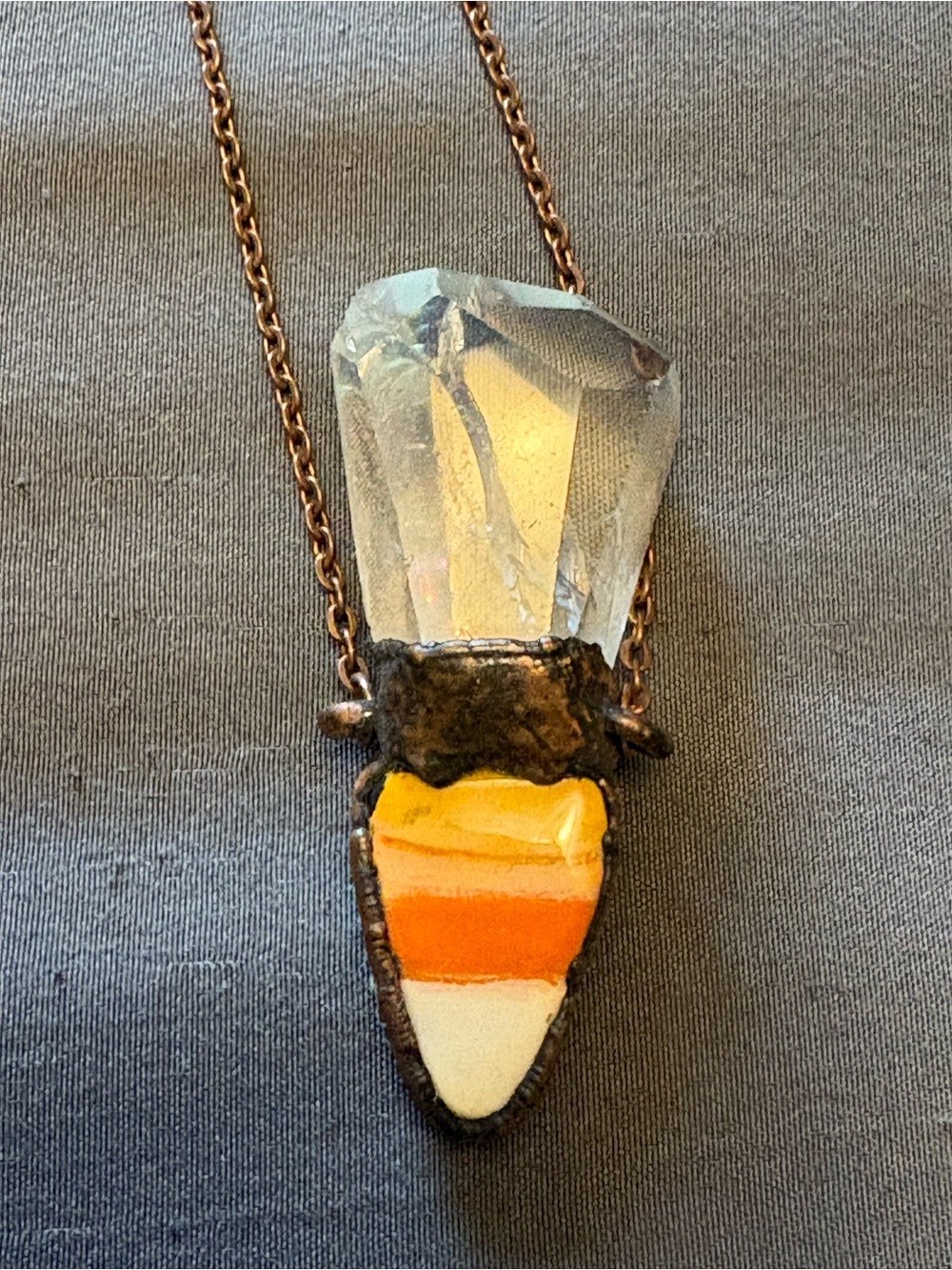 Clear Quartz & Candycorn Pendant Necklace